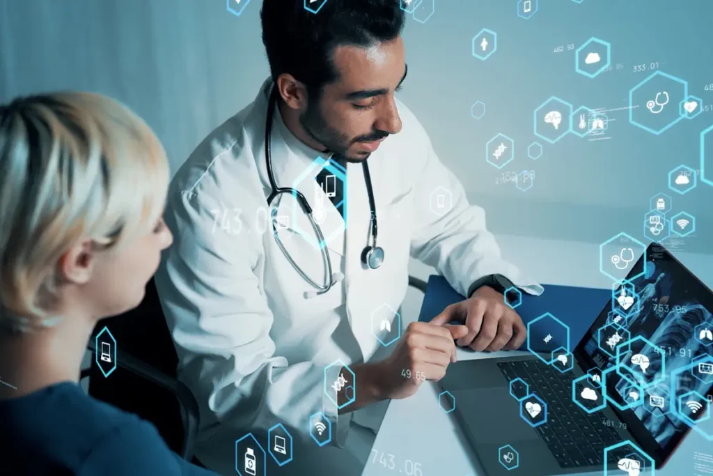 IA médica apoyando el diagnóstico de pacientes Diagnóstico asistido por IA médica en consulta clínica