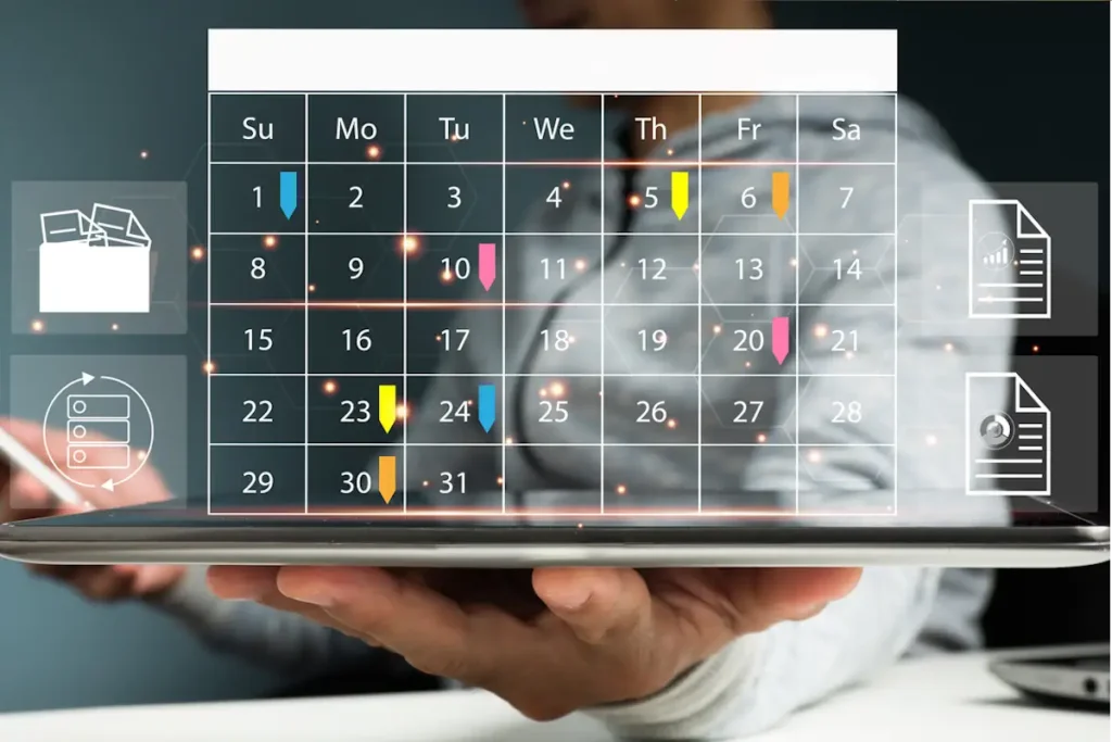 Gestión clínica digital: Pantalla de sistema clínico mostrando calendario de agenda médica inteligente